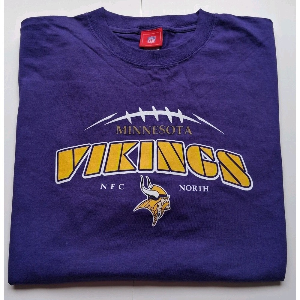 Minnesota Vikings NFL 2XL‎ Unisex Adult T-Shirt Purple Crew Neck 100% Cotton Tee